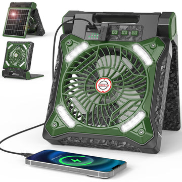 MORECORE solar camping fan front view for portable outdoor cooling on hikes