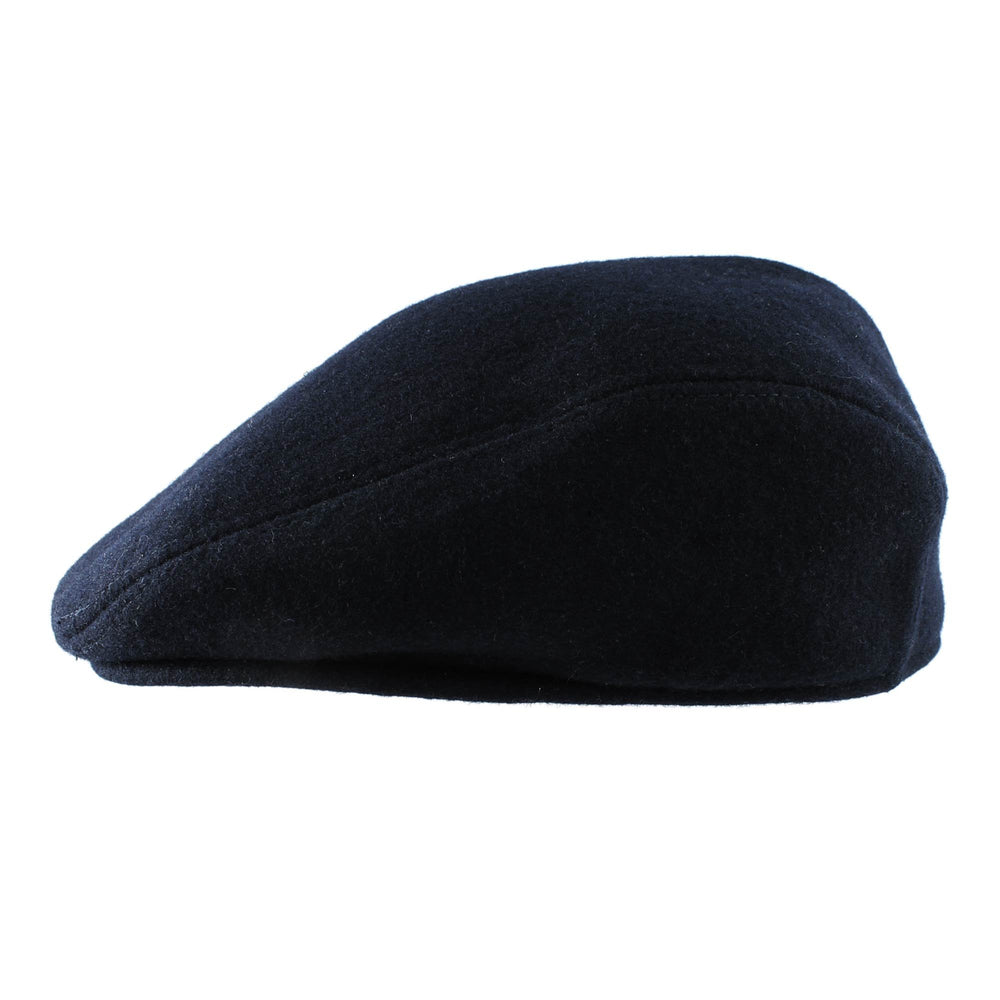Morehats wool newsboy cap in dark navy, side view, durable warmth for outdoor activities.