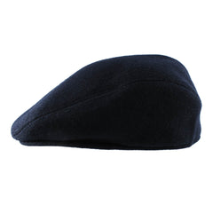 Morehats wool newsboy cap in dark navy, side view, durable warmth for outdoor activities.