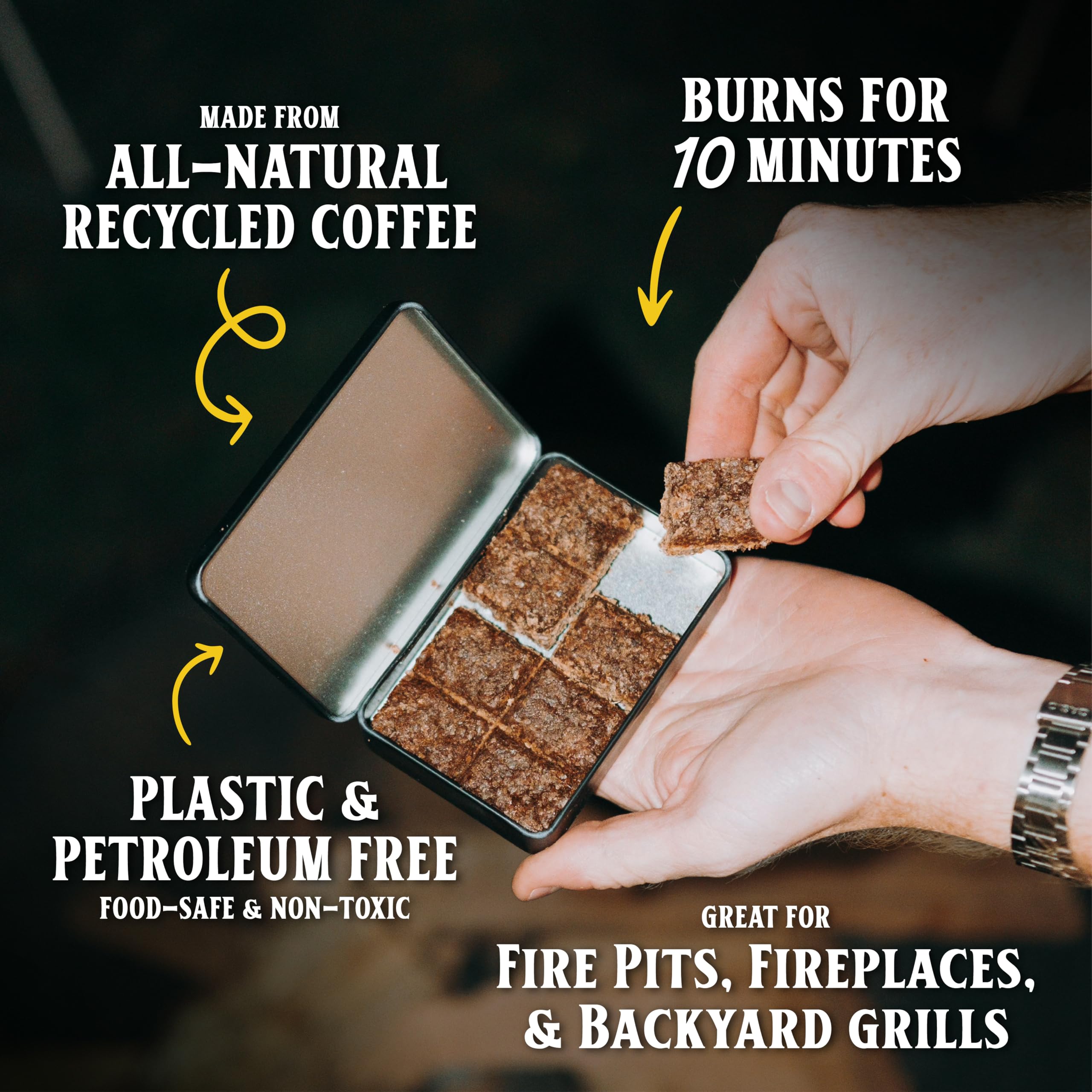 Morii Coffee Campfire Starter briquettes pre-scored for easy lighting.