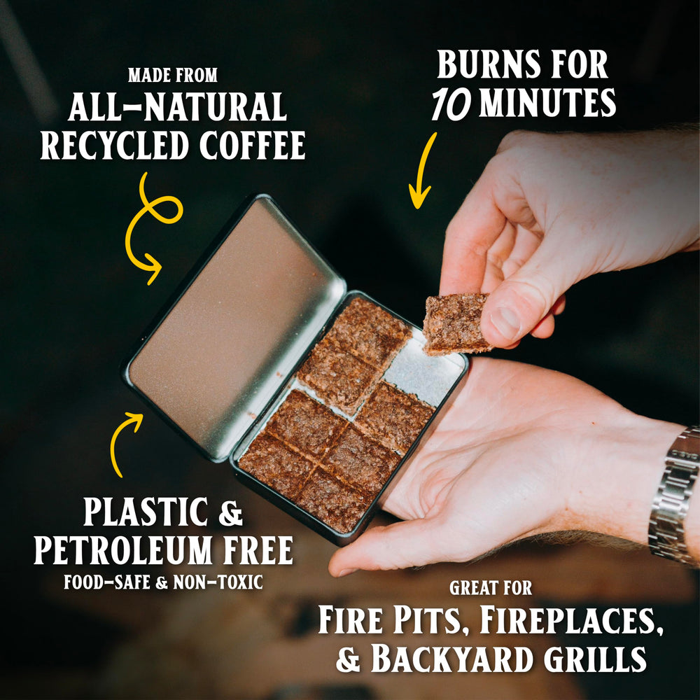 Morii Coffee Campfire Starter briquettes pre-scored for easy lighting.