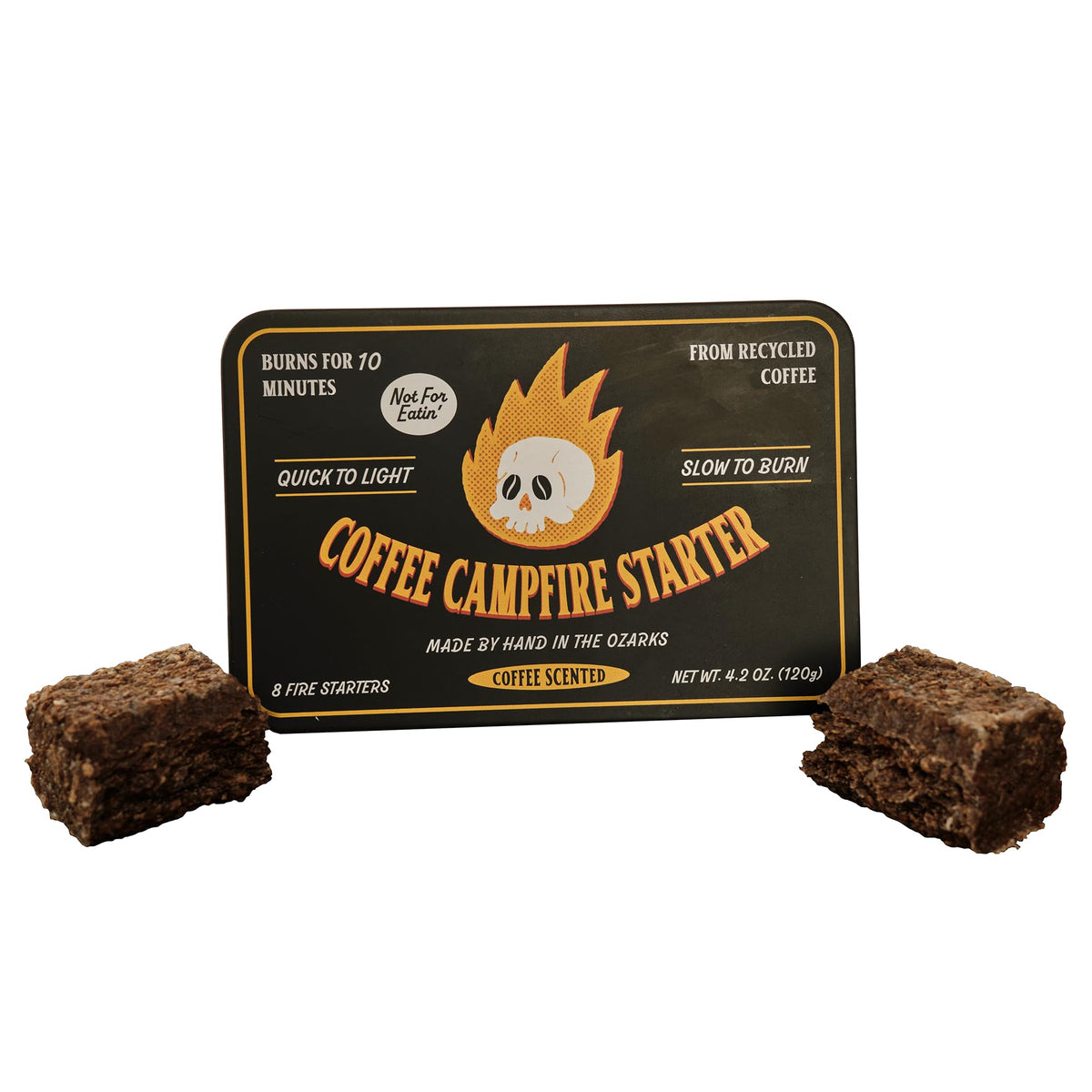 Morii Coffee Campfire Starter tin, compact and ready for quick campfires.