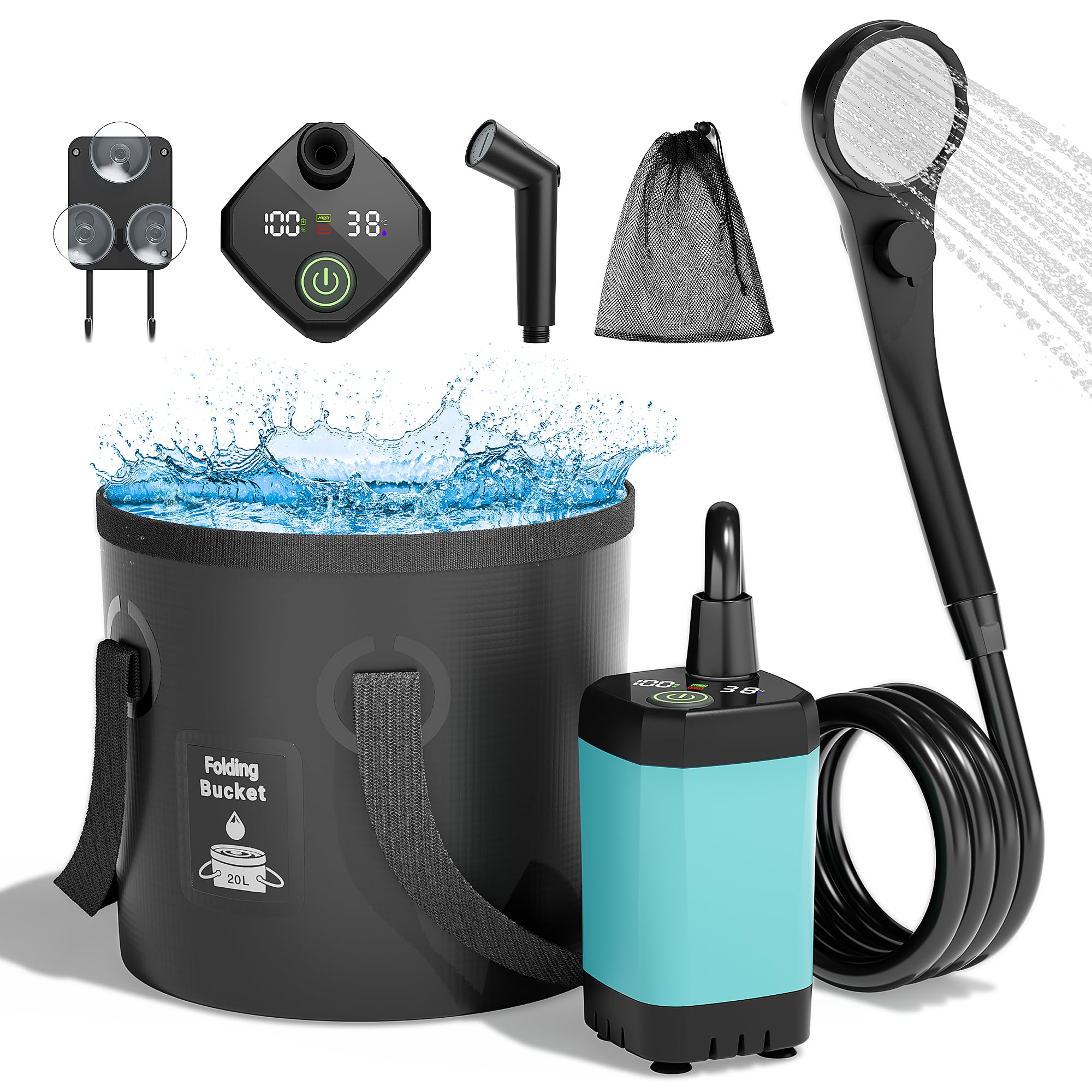 Moriko portable camping shower pump with compact design for easy outdoor setup.