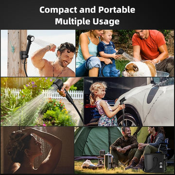 Moriko portable shower 8000mAh battery powering longer outdoor showers without frequent recharges.