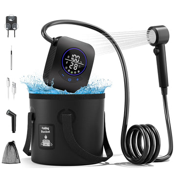 Moriko portable shower compact design for lightweight outdoor cleaning during camping trips.
