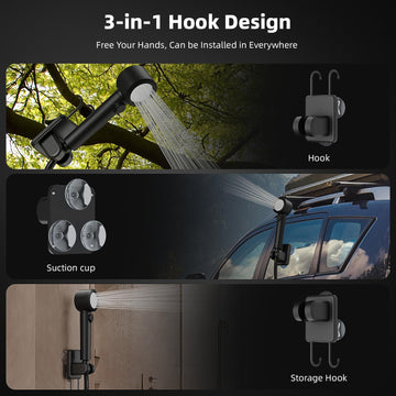 Moriko portable shower splash gun and hook offer flexible mounting for outdoor spaces.