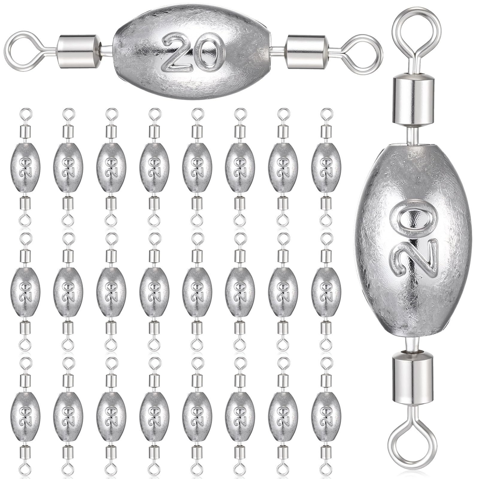 MorningRo 24-piece fishing weights with inner swivels, 3/4 oz, inline swivel set