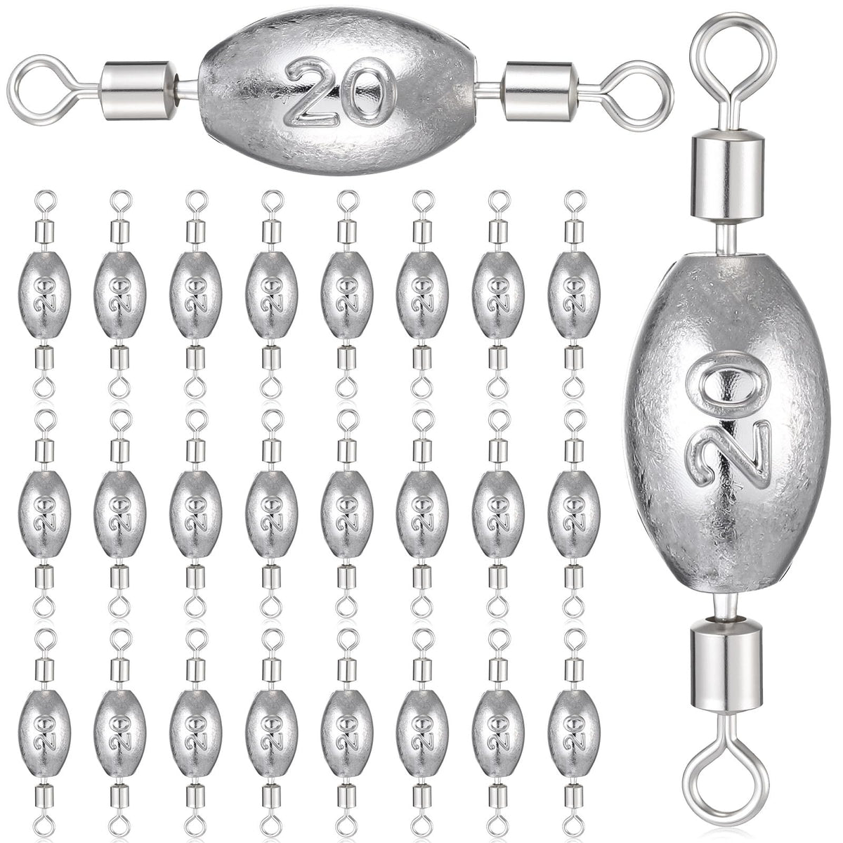 MorningRo 24-piece fishing weights with inner swivels, 3/4 oz, inline swivel set