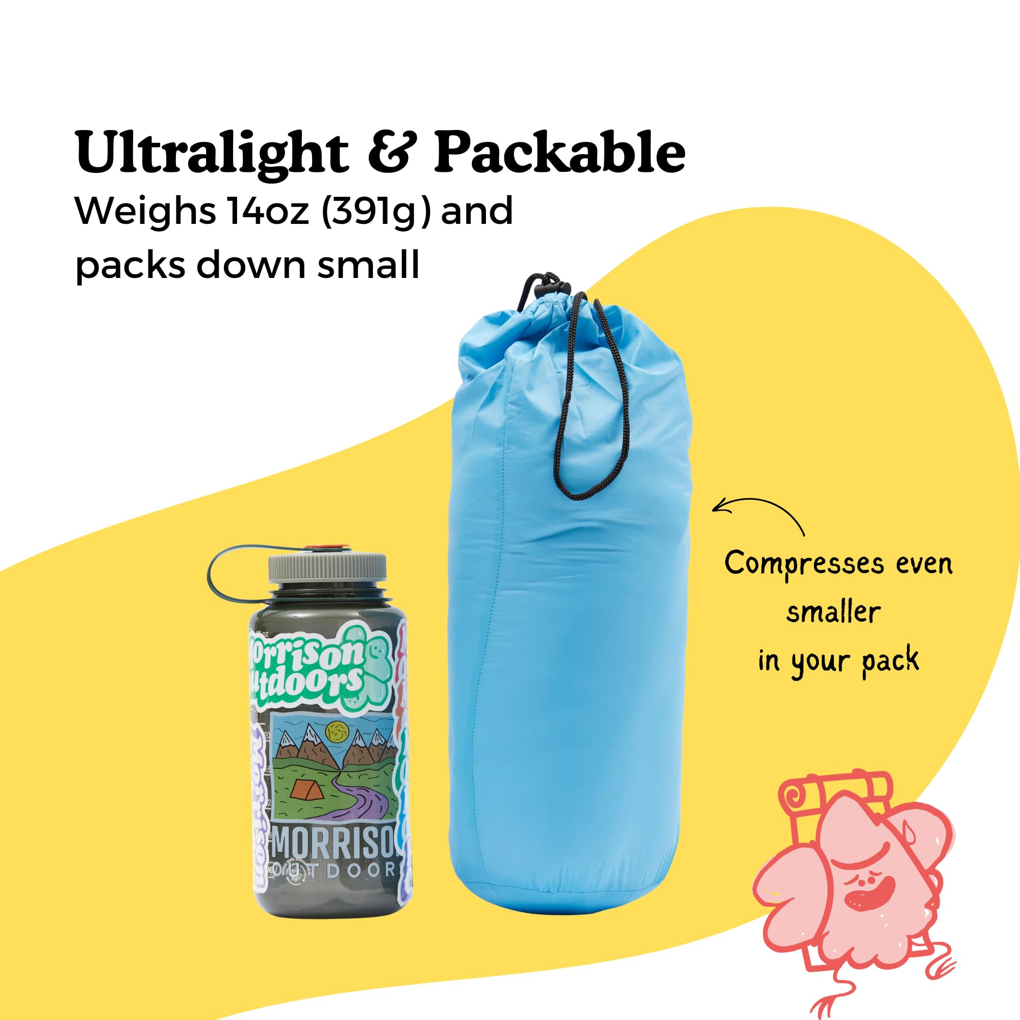Morrison Outdoors Little Mo 40° sleeping bag enclosed footbox keeps little feet warm.