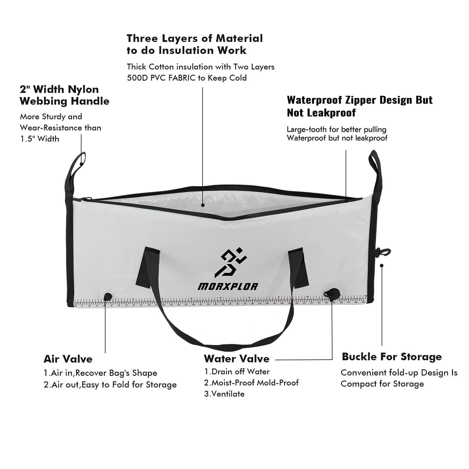 MORXPLOR insulated fish cooler bag drain plug easy-clean enables quick disposal after fishing