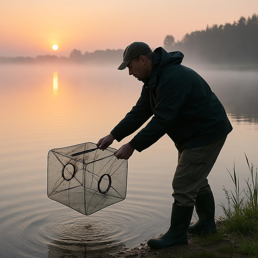 M.O.S Fish Minnow Trap circle alloy frame folds compactly for transport.