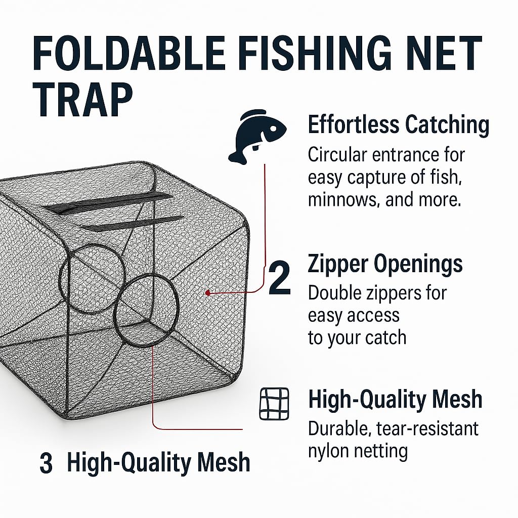 M.O.S Fish Minnow Trap zipper design allows easy release of catch.