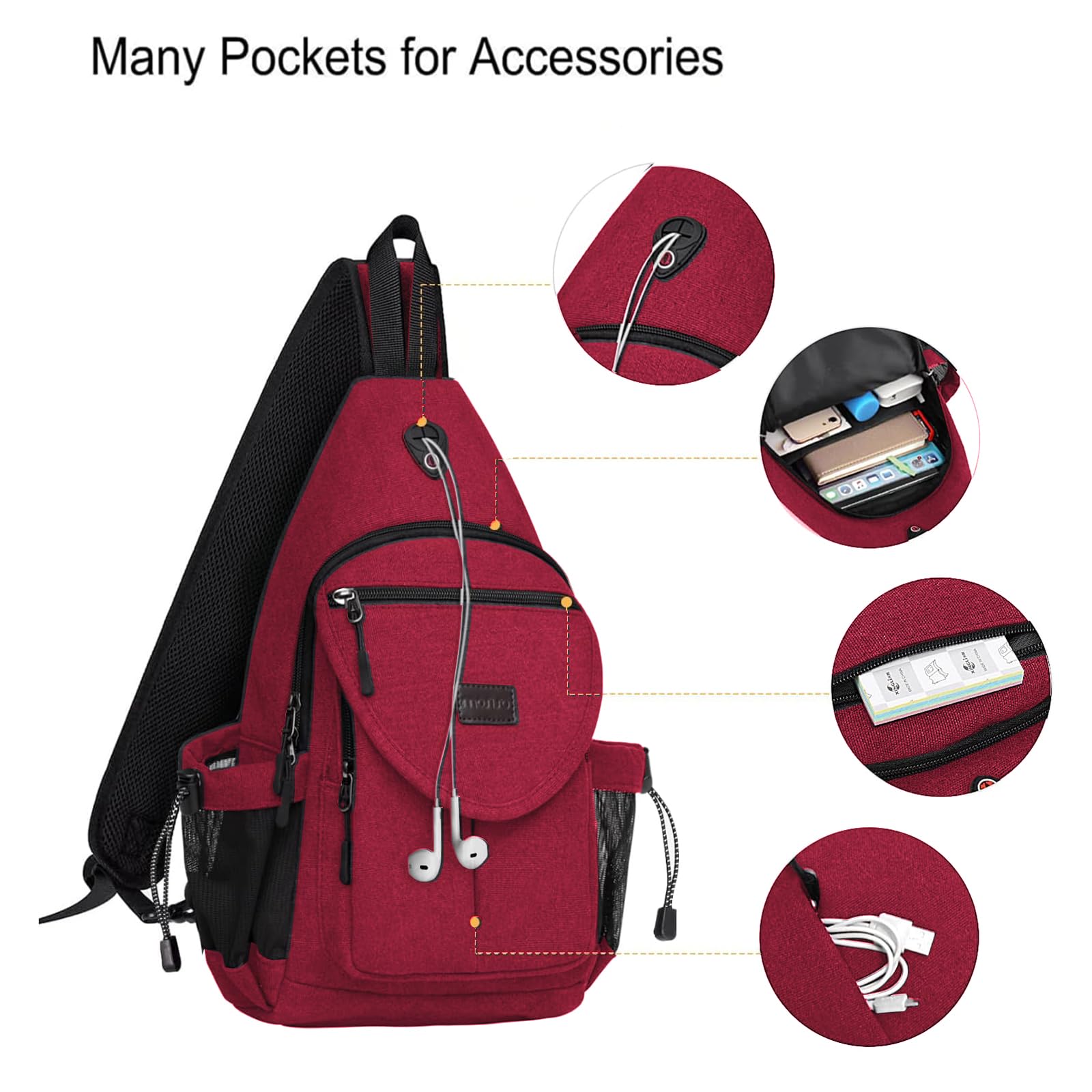 MOSISO sling backpack red adjustable strap adapts for crossbody comfort on daily routines