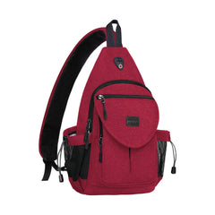 MOSISO sling backpack red front view showing compact daypack design for everyday carry