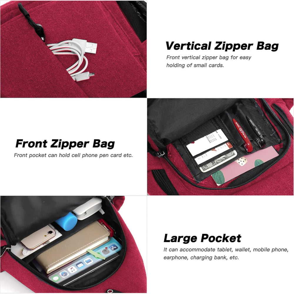 MOSISO sling backpack red side pocket fits water bottle for hikes or commutes