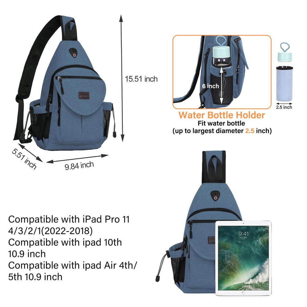 MOSISO sling backpack side view showing water bottle pocket