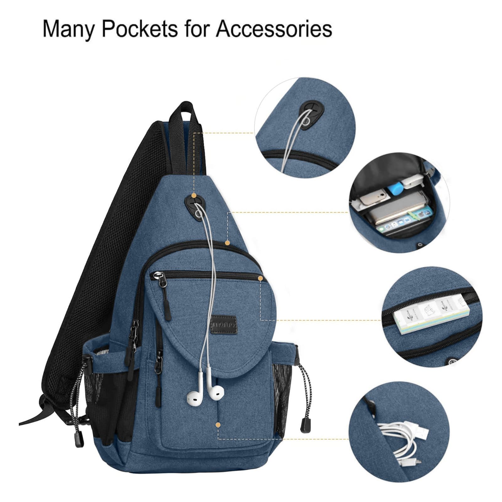 MOSISO sling backpack adjustable strap demonstrating length options