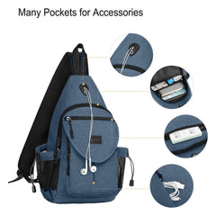 MOSISO sling backpack adjustable strap demonstrating length options