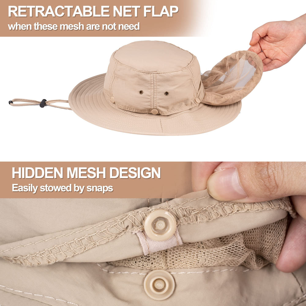Foldable and packable Mosquito Head Net Hat packed in a bag