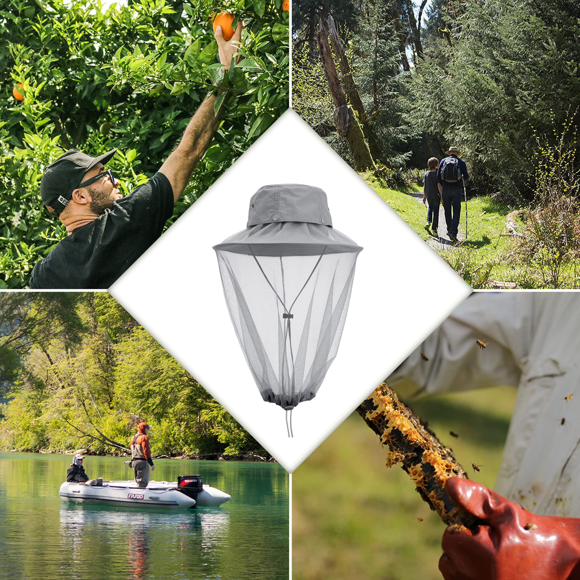 Lightweight canvas mosquito head net hat with 4 breathing holes and a sweatband