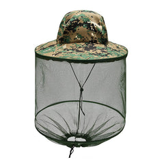 Green mosquito head net hat with netting for outdoor activities - front view