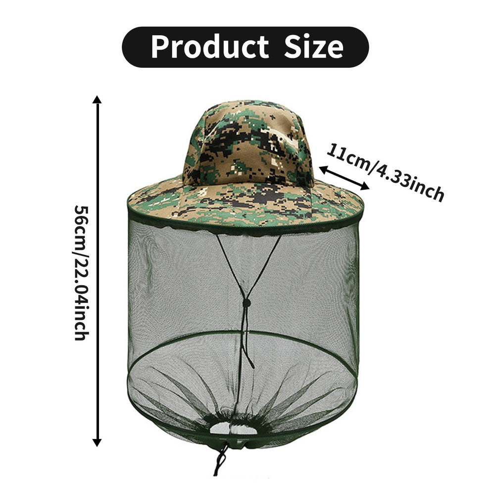 Close-up of netting and elastic band on mosquito head net hat