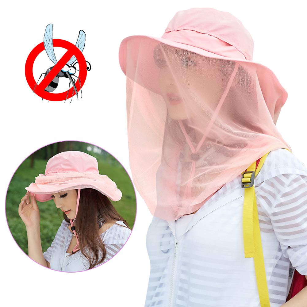 Top mesh net compartment on pink safari sun hat