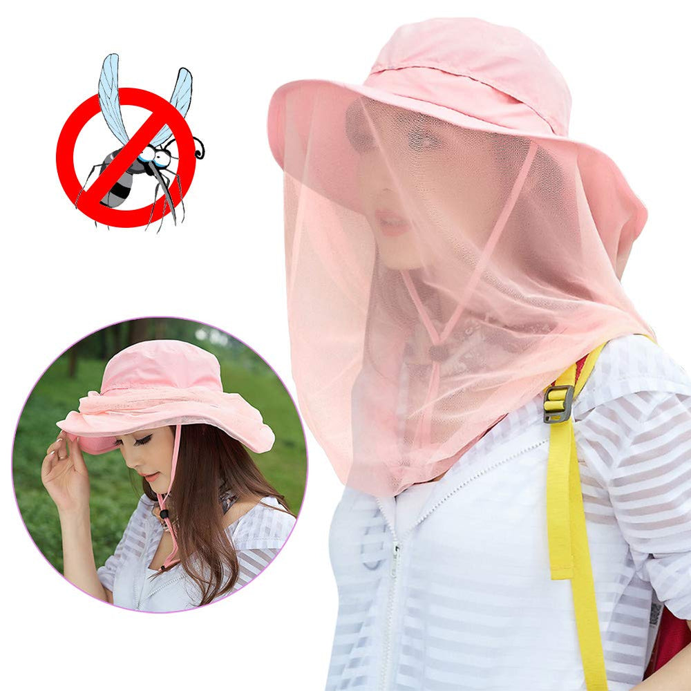 Top mesh net compartment on pink safari sun hat