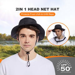 Mosquito Net Hat Black - back view with adjustable chin strap