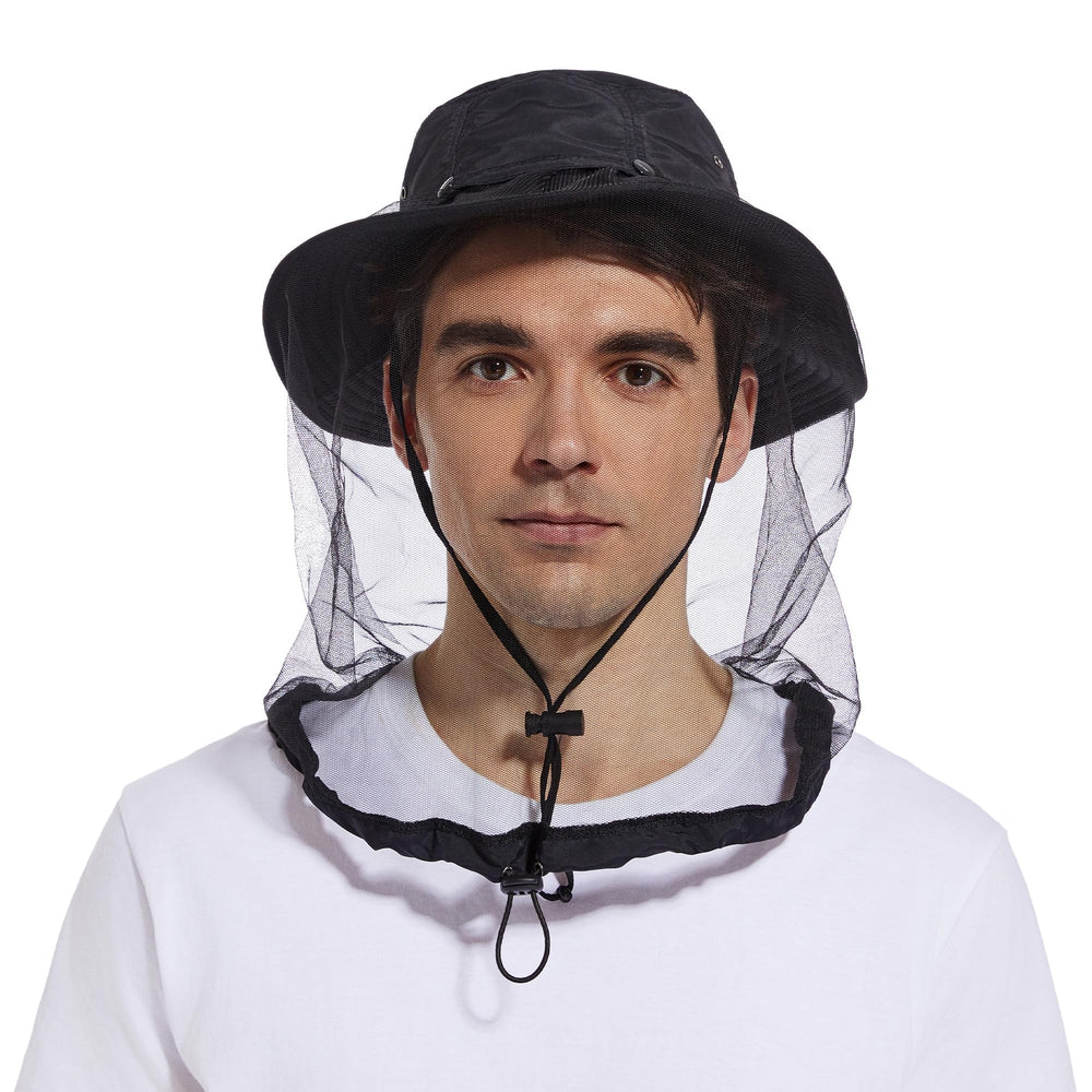 Mosquito Net Hat Black - front view with wide brim