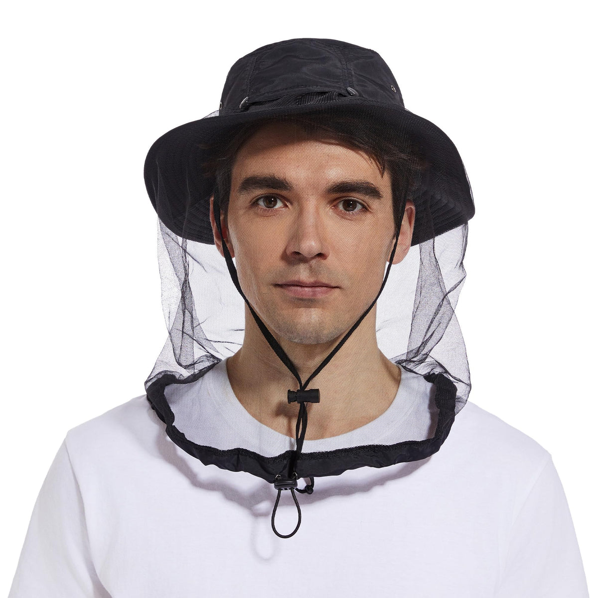 Mosquito Net Hat Black - front view with wide brim