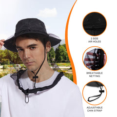 Hat with hidden net stored on top of the crown