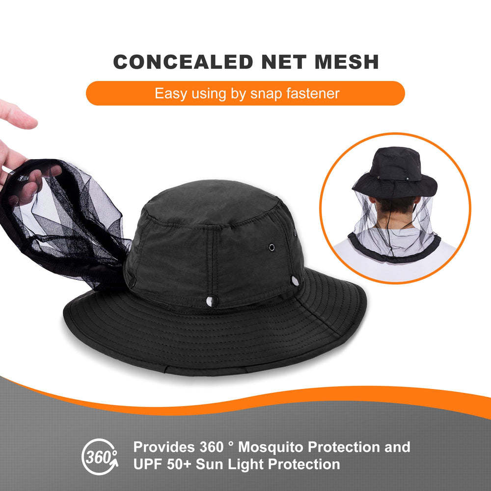 Folded and packable mosquito hat inside a travel bag