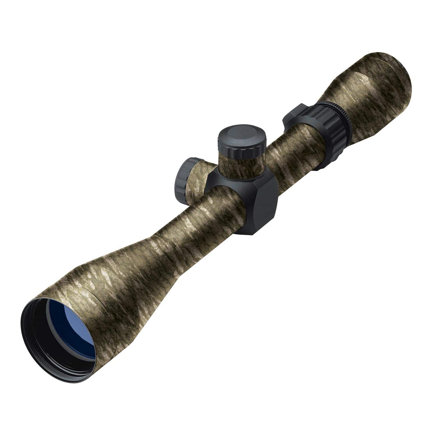 Mossy Oak 14004-S-TS camouflage scope wrap on a rifle scope for treestand concealment.