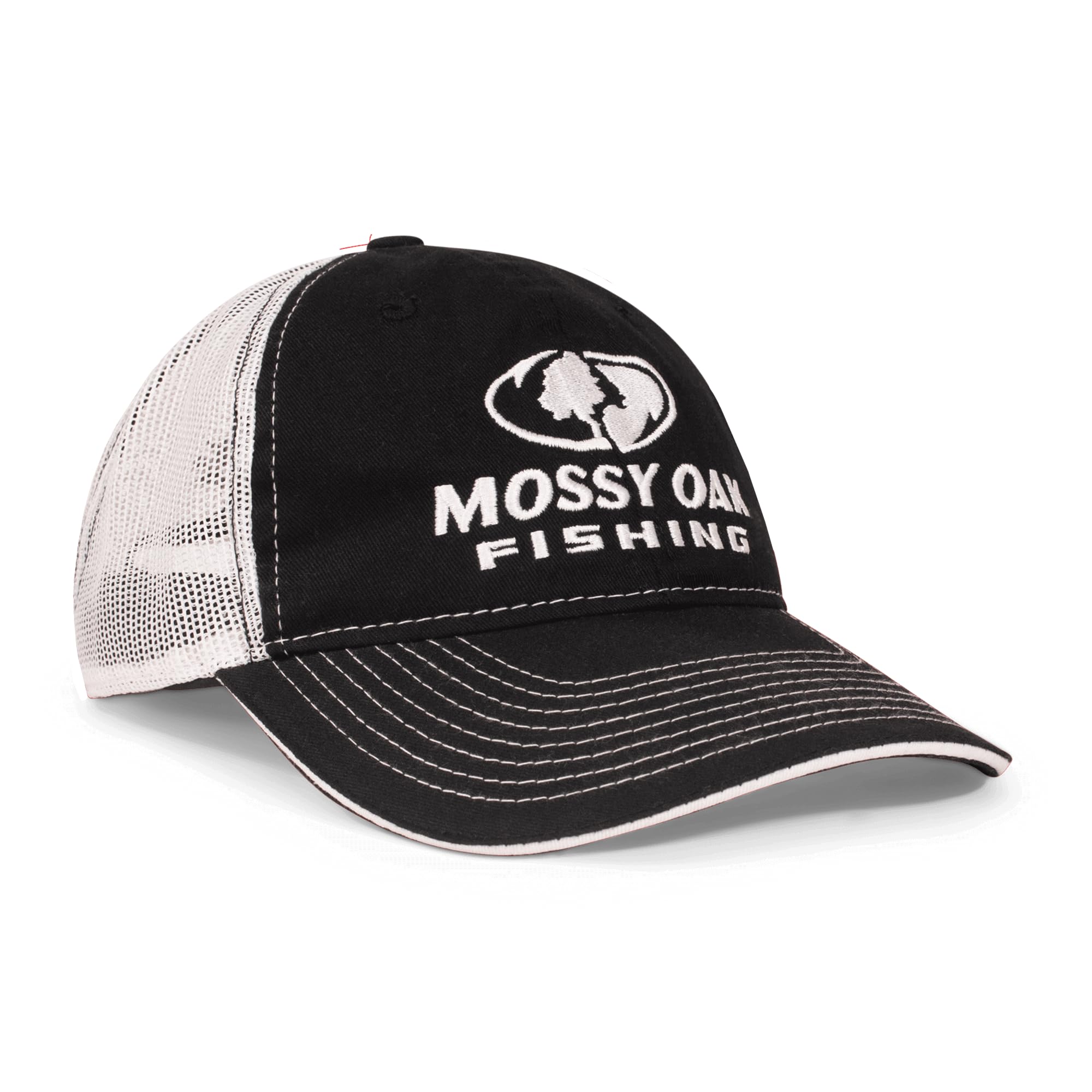 Front view of Mossy Oak Fishing Hat snapback with Hydroplex cooling fabric