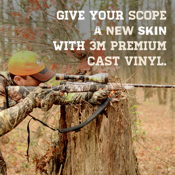 Close-up of the matte Break-Up Infinity pattern on a Mossy Oak scope skin.