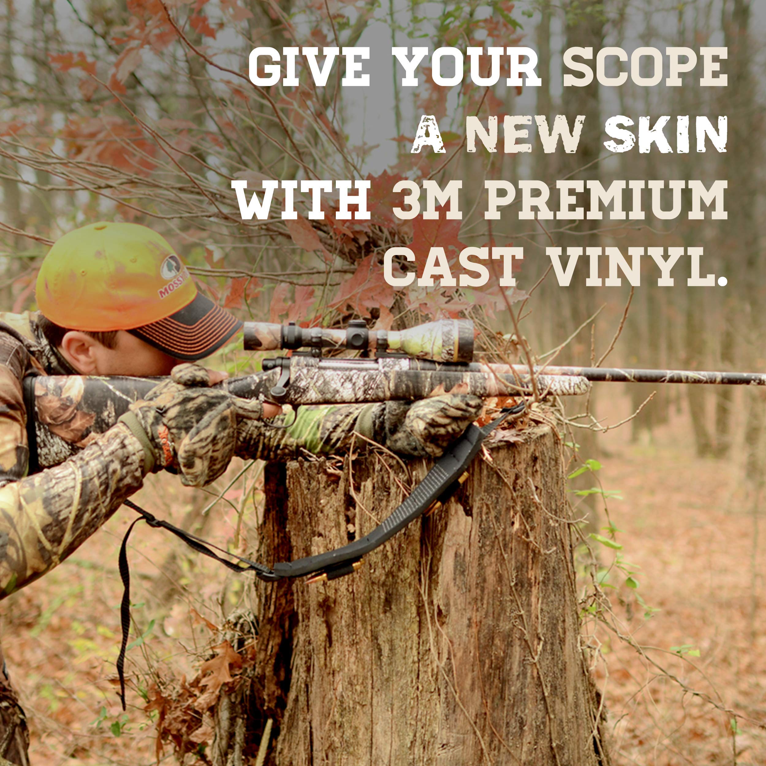 Mossy Oak camouflage scope wrap matte finish reduces glare during daylight hunts.