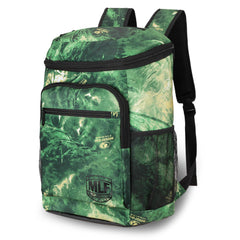 Mossy Oak MLF cooler backpack front view—rugged, perfect for lake trips.