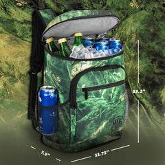 Mossy Oak MLF cooler backpack top open—quick grab of drinks mid-ride.