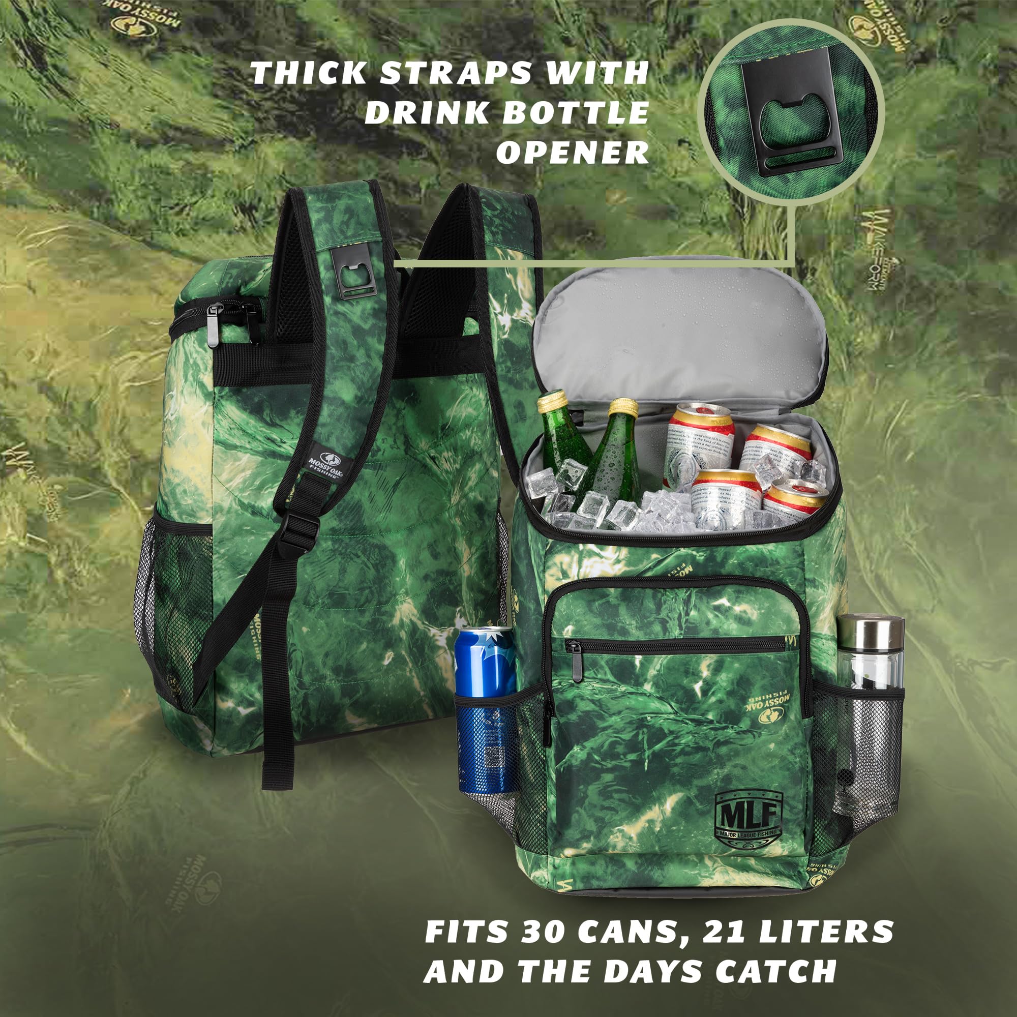 Mossy Oak MLF insulated-compartment—keeps items cool for hours.
