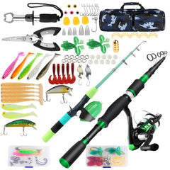 Mouhike family fishing pole combo in travel bag for portable adventures.