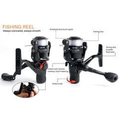 Mouhike spinning reel with interchangeable handle for left or right-handed anglers