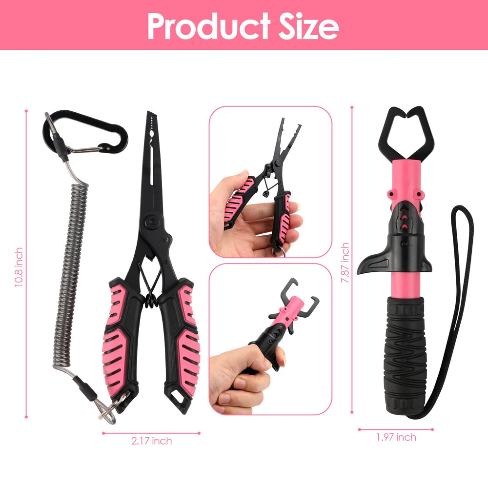 Pink and black Mouhike fishing tool kit with nylon lanyard