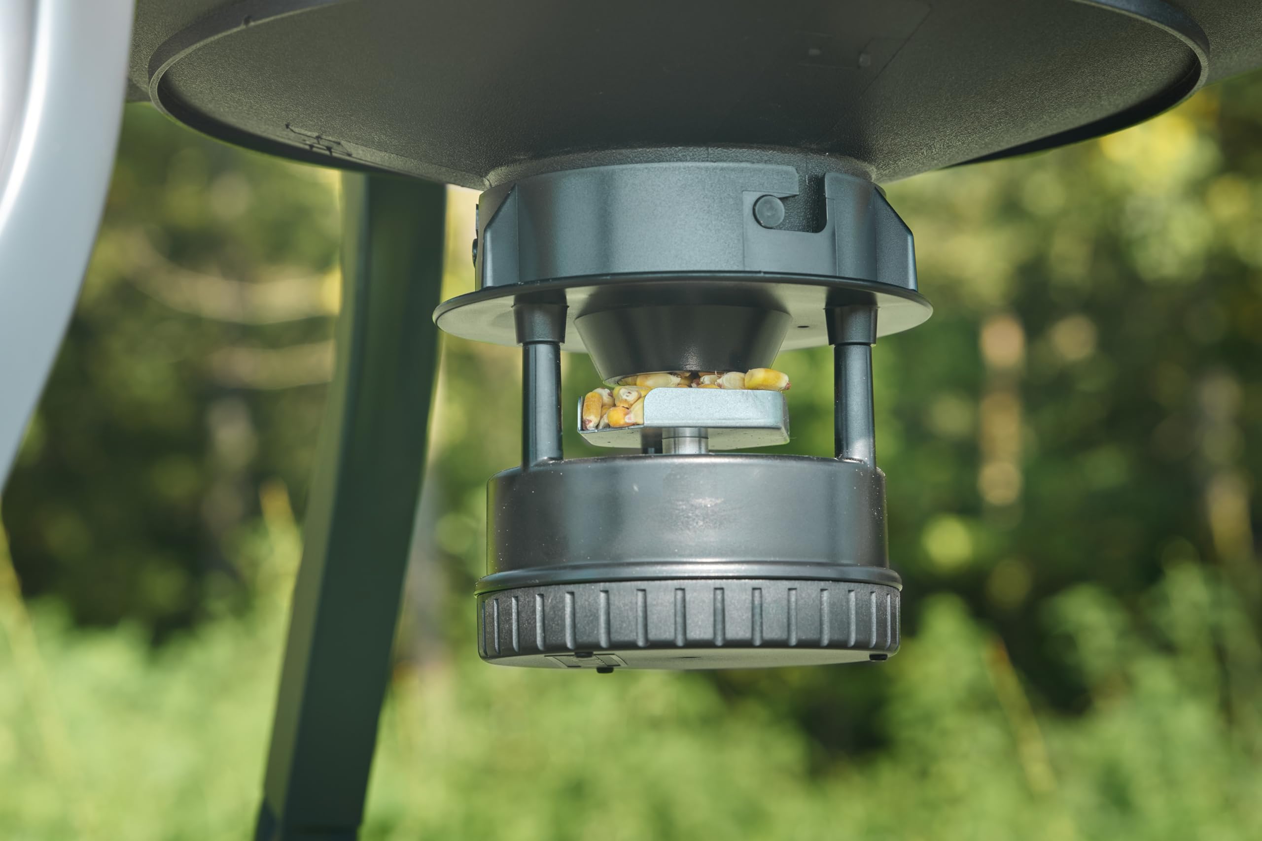 Moultrie 30-gallon hopper holds 200 pounds of feed for fewer refills.