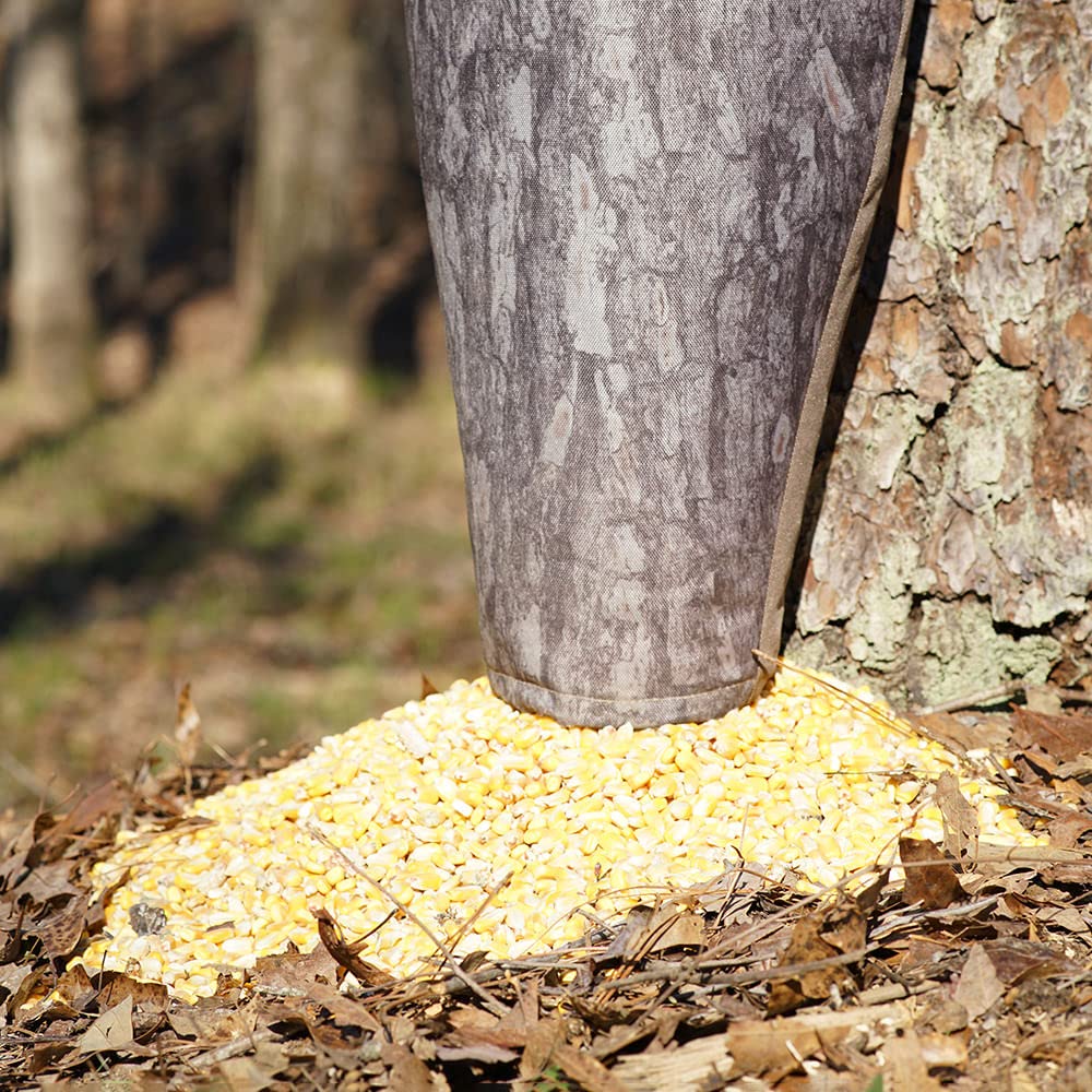 Moultrie bag feeder pine-bark camo pattern blends in.