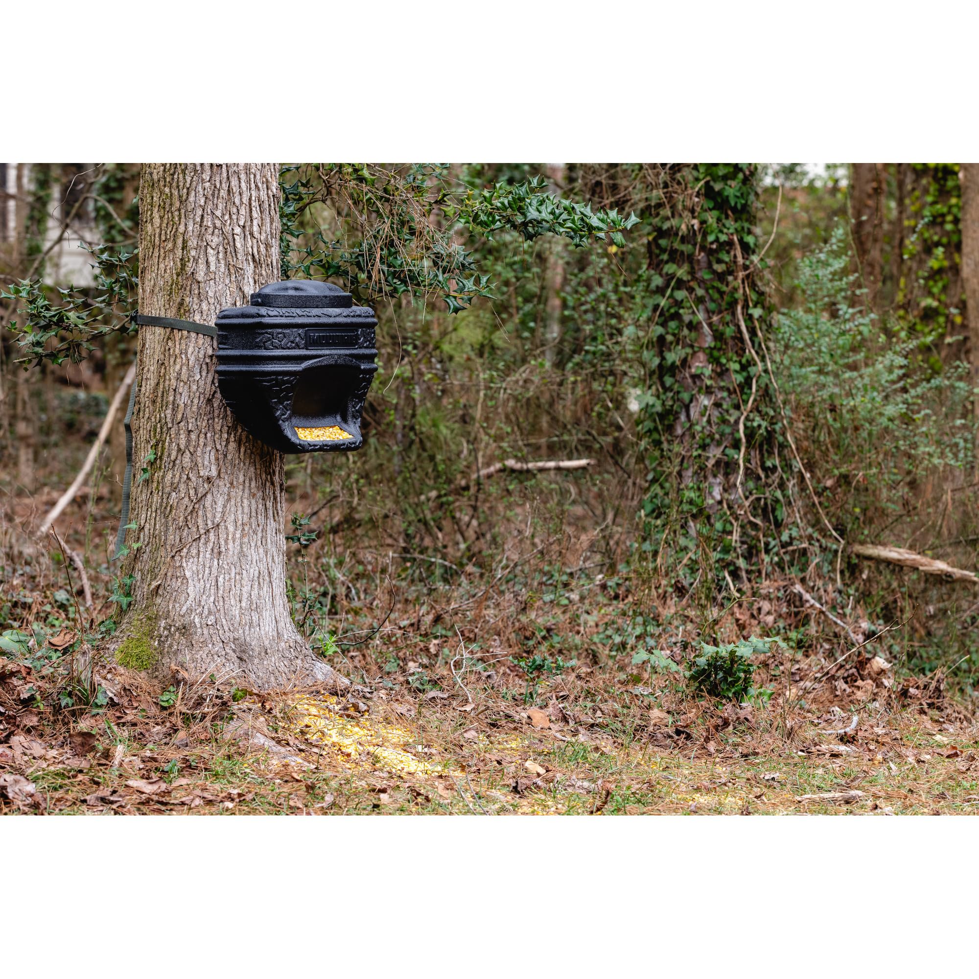 Rugged Moultrie feed bin designed for outdoor use