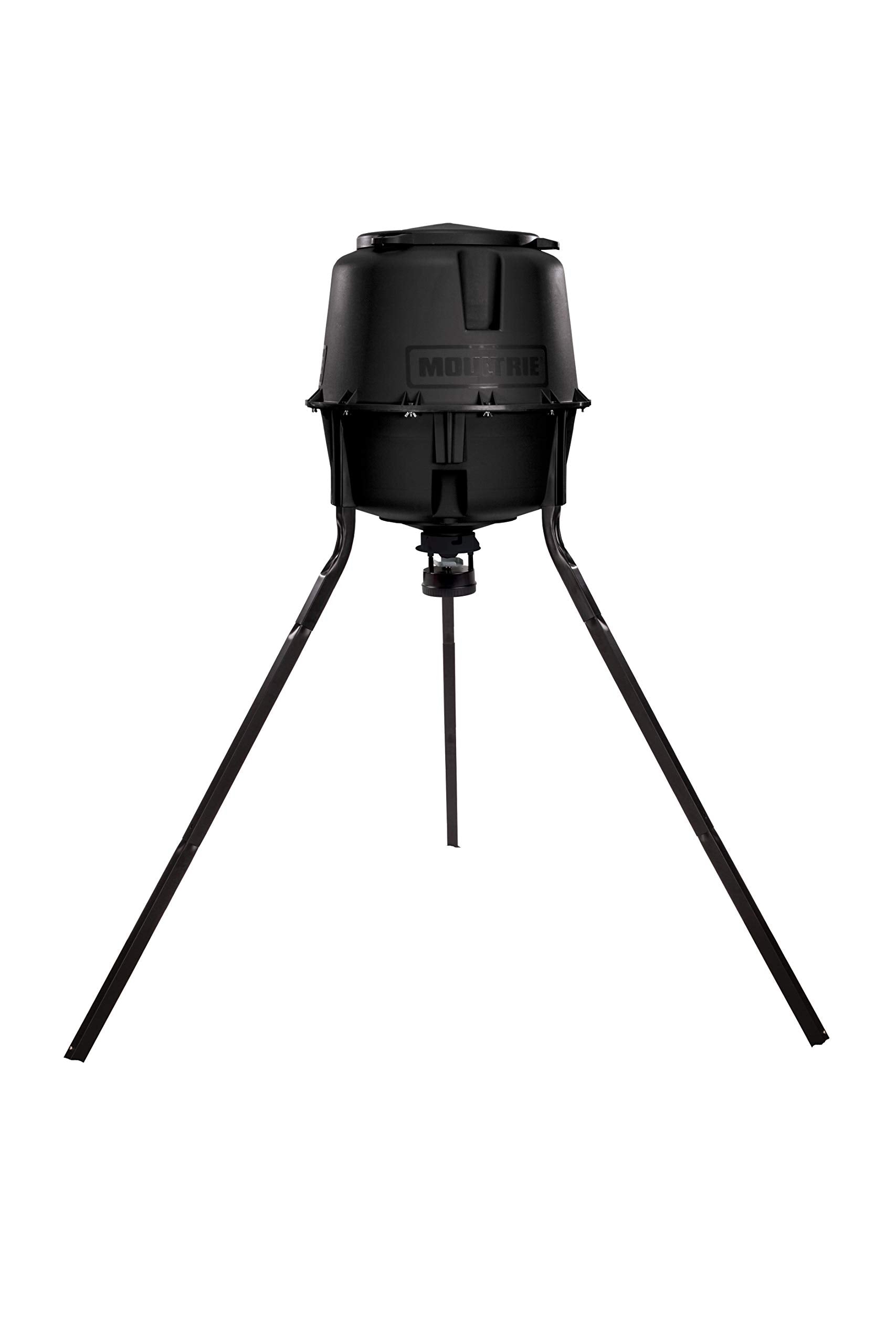 Moultrie deer feeder tripod ready for field use with stable setup.