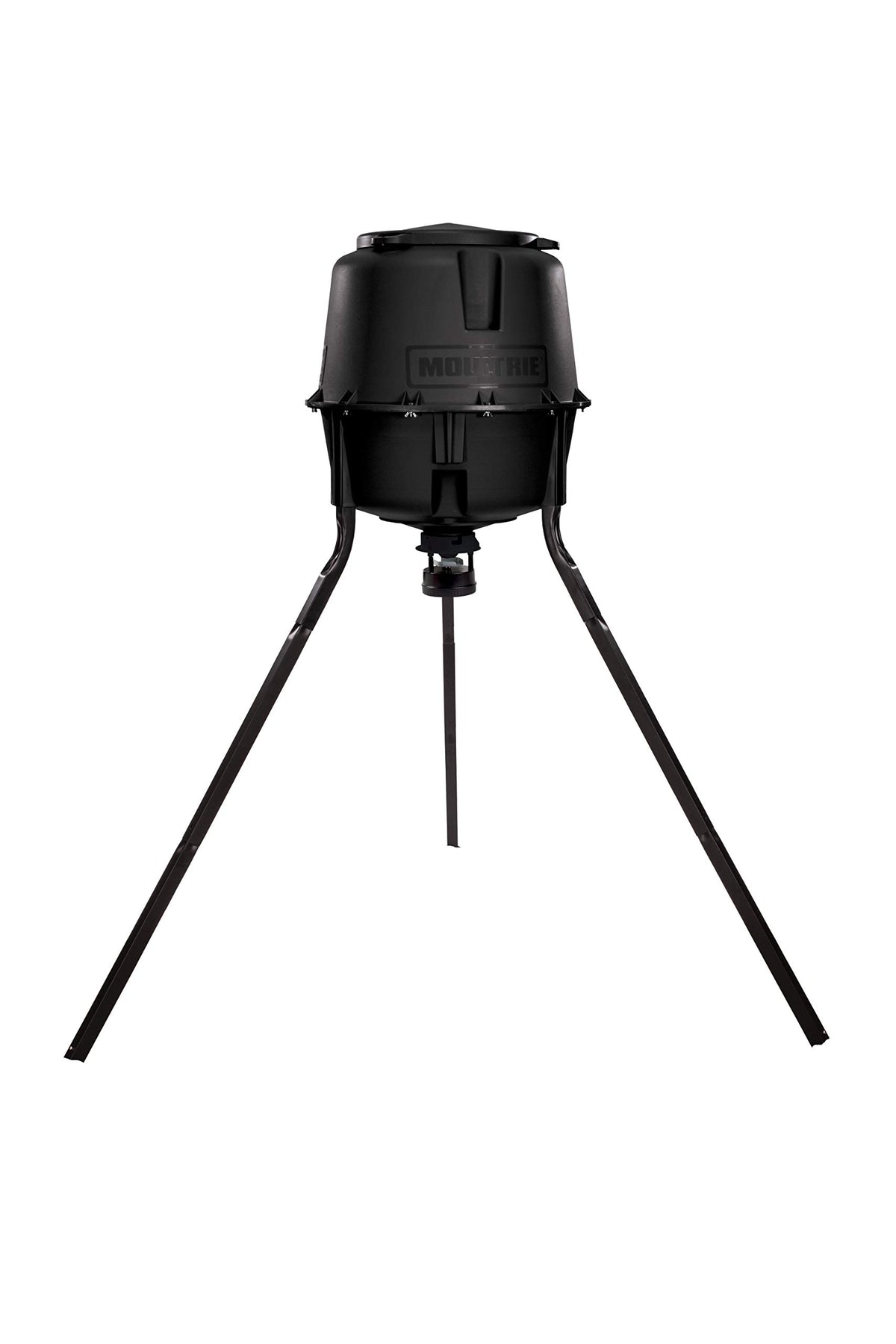 Moultrie deer feeder tripod ready for field use with stable setup.
