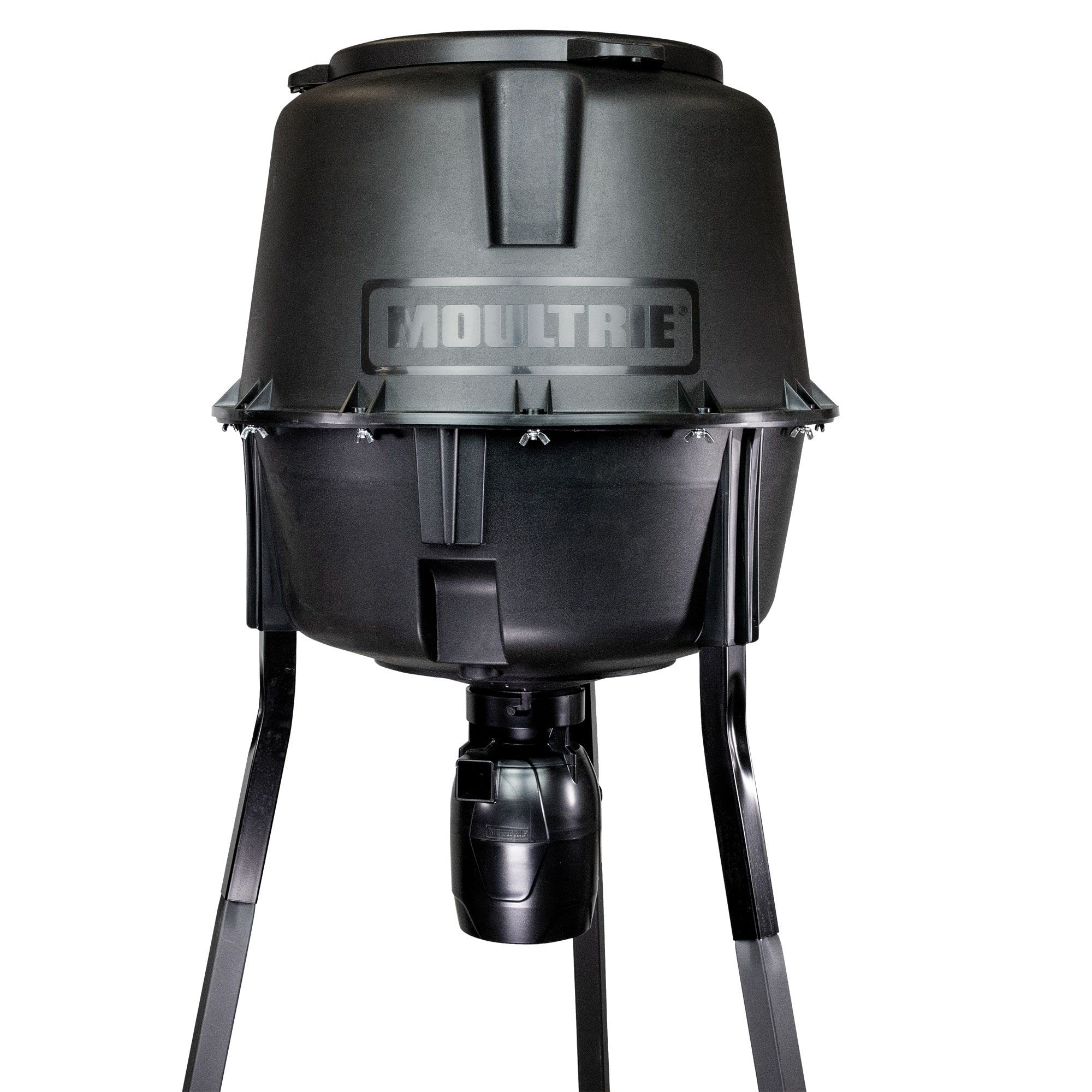 Moultrie Fish & Deer 30-Gallon Quick-Lock feeder assembly for easy setup and targeting.
