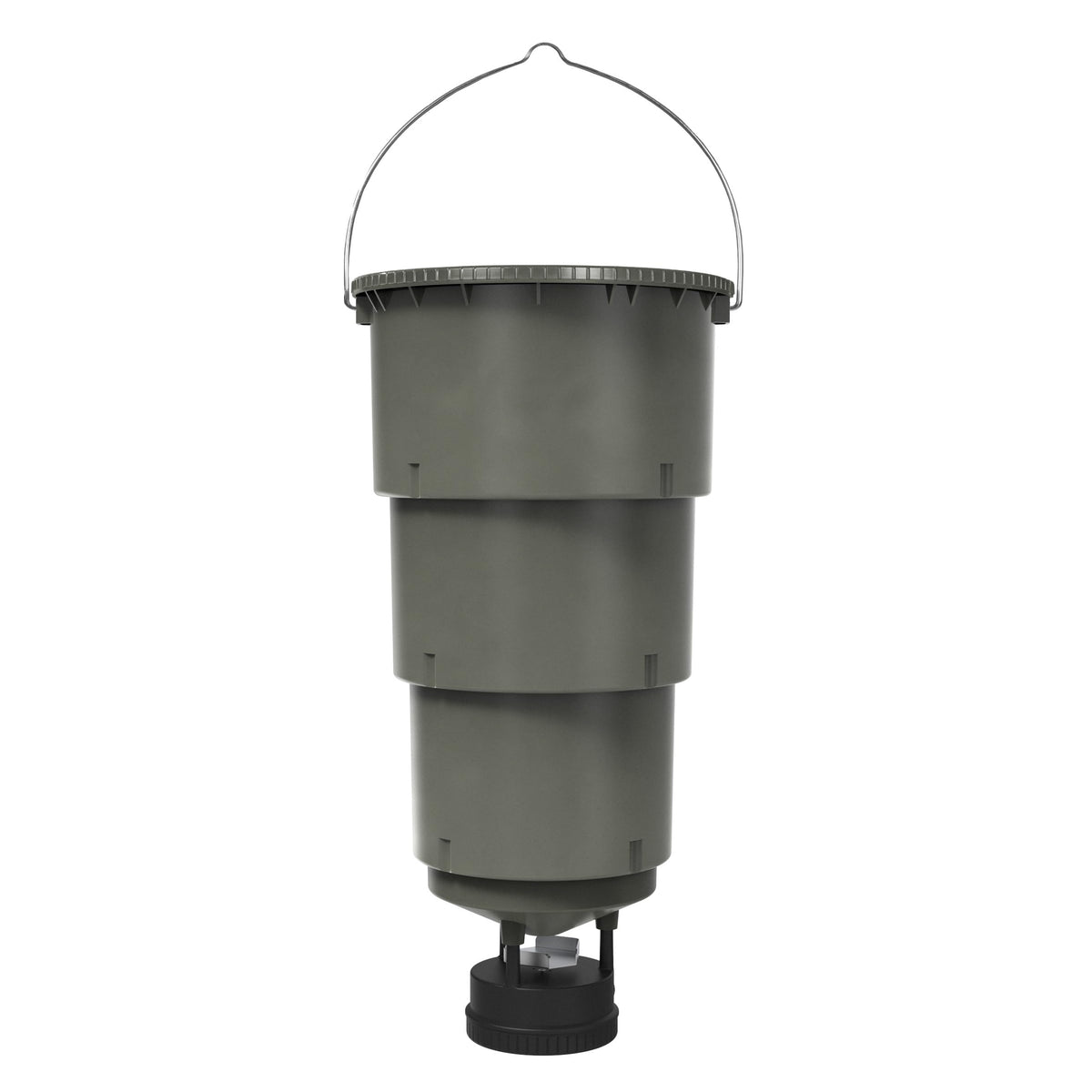 Moultrie hanging deer feeder with collapsible hopper for easy transport.